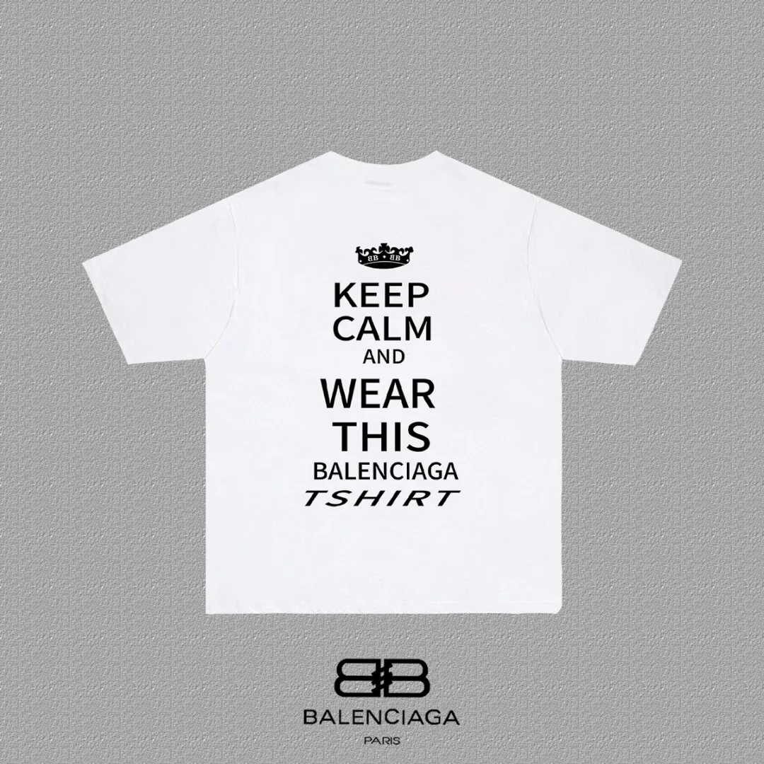 P80✨🔥 BALENCIAGA Paris lettering printed short-sleeved T-shirt, custom-woven and dyed 280g combed cotton heavyweight fabric, zero color difference in thread, perfect details, different from the current version on the market, welcome to compare, Same Style for men and women, must-sell in the picture above Color: White Black Size: 1 2 3 4